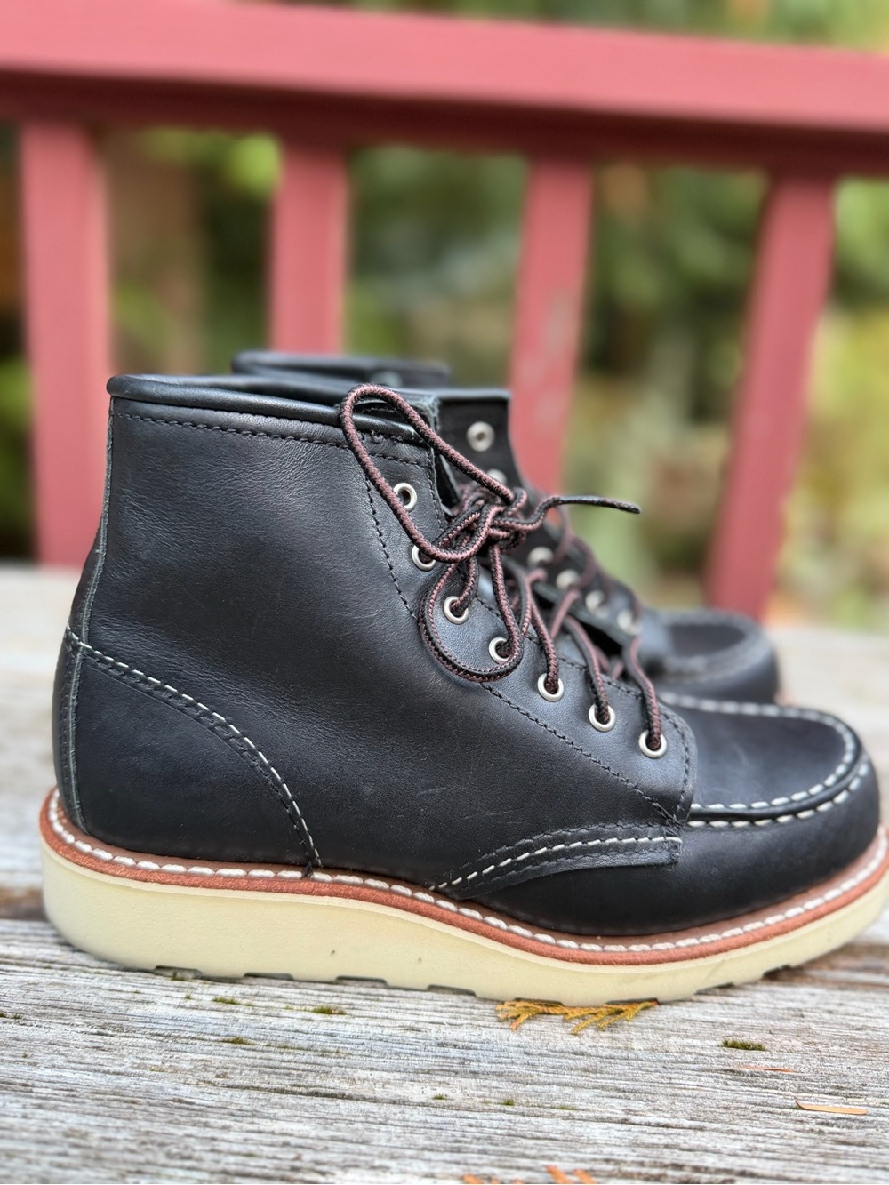 Red Wing Women Heritage Moc Toe Boots Black Leather 5 Flat Wedge Ankle 3373